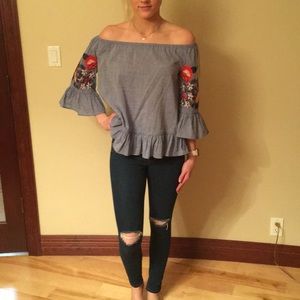 NWT!! Blue, Ruffle Sleeve Top!